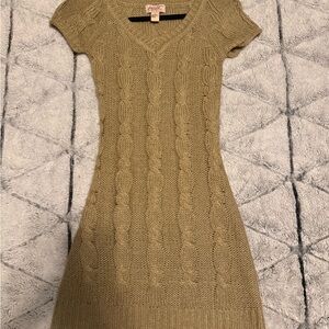 Elegant Beige Cable Knit Mini Dress, Vintage